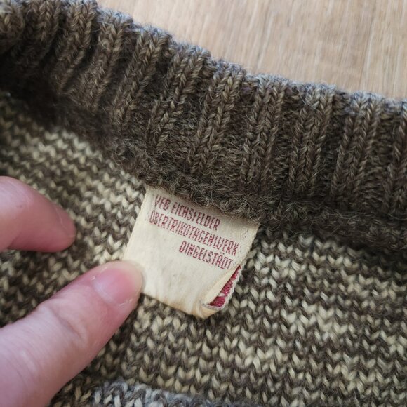 Vintage Brown Cream Fair Isle Brown Wool Blend Sweater Unisex M - Picture 5 of 8